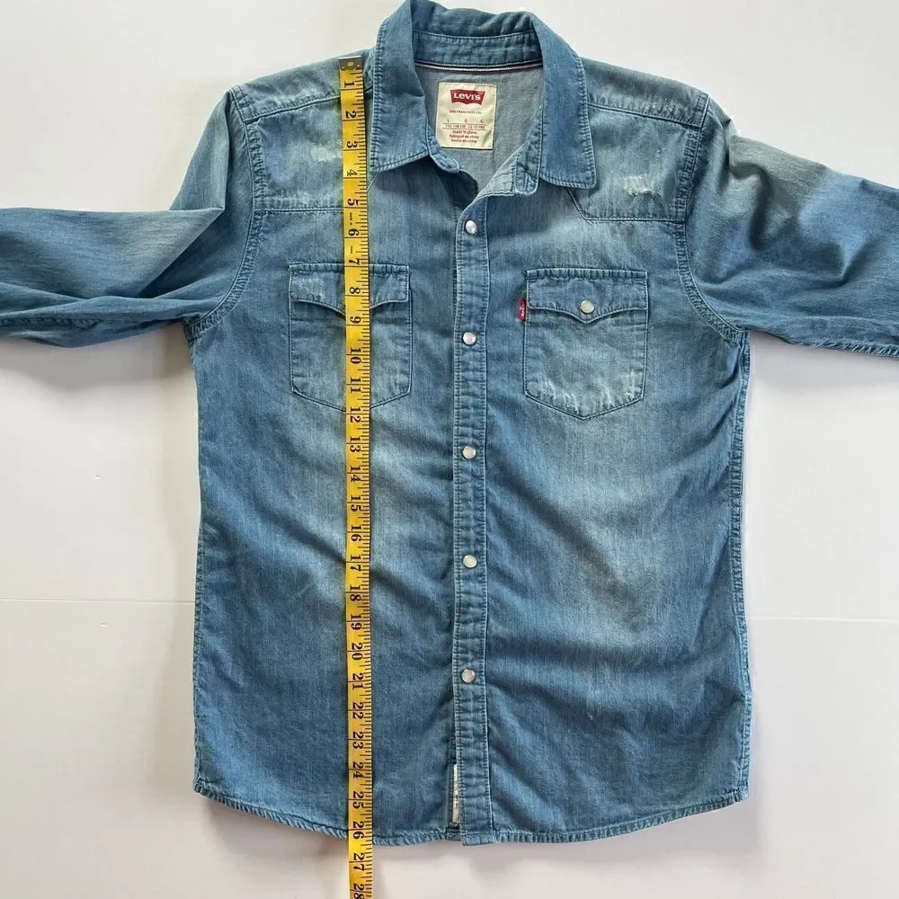 Levi's Barstow Western Pearl Snap Distressed Button Down, Girls Size Large 12-13